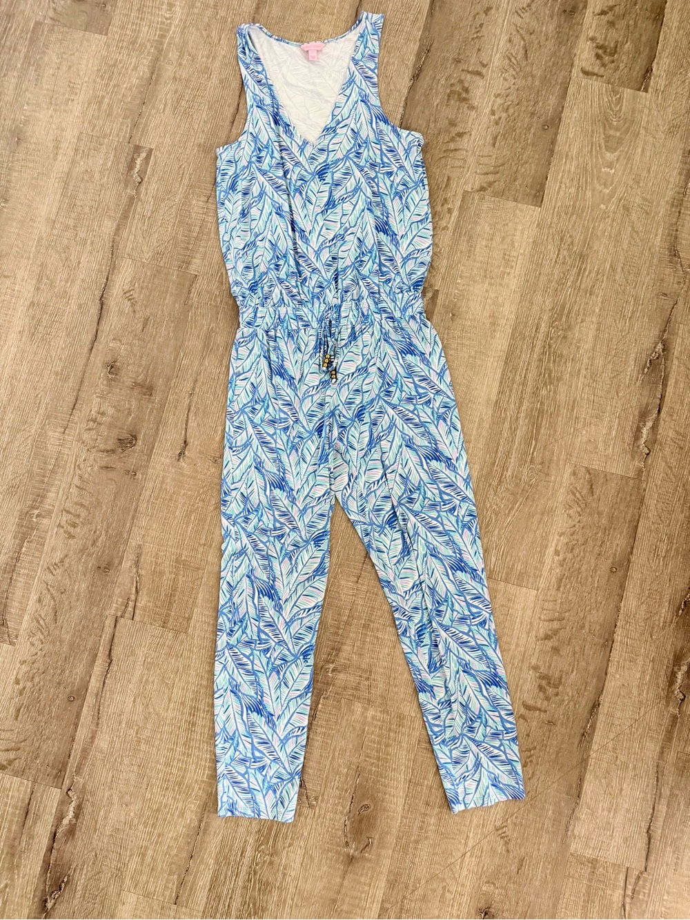 Lilly Pulitzer Paulina Jumpsuit Size S Blue Tropical Print 25317